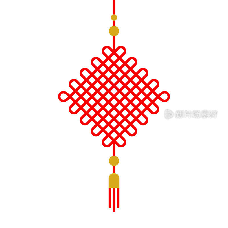 悬挂红色中国结护身符。春节快乐。兔年。2023. 矢量插图，平面设计